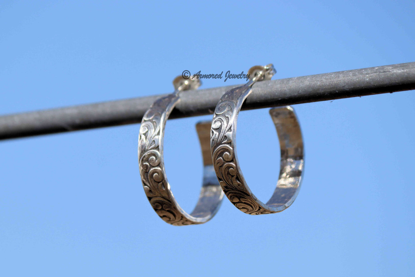 Sterling Silver Engraved Hoop Earrings