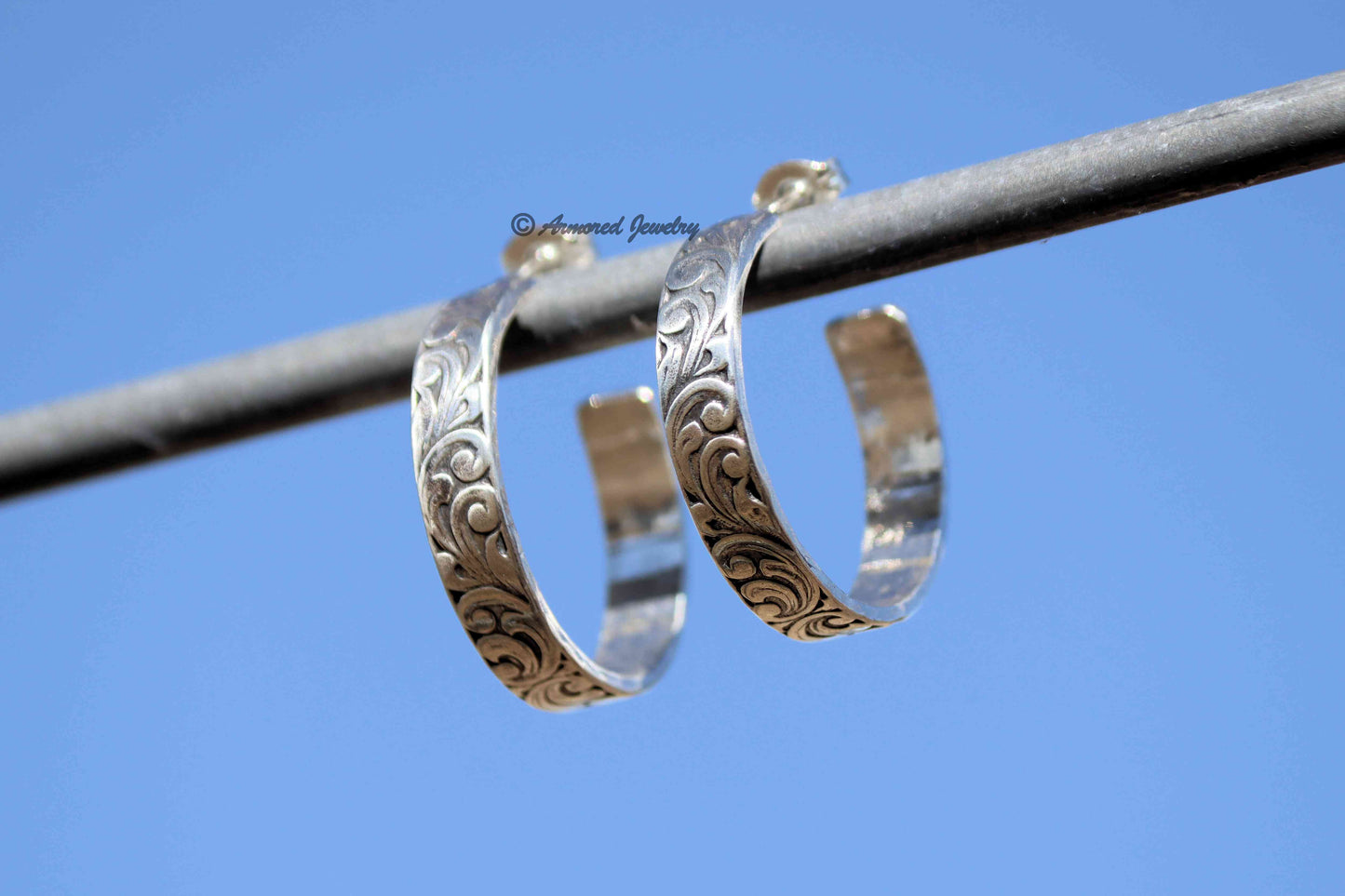 Sterling Silver Engraved Hoop Earrings