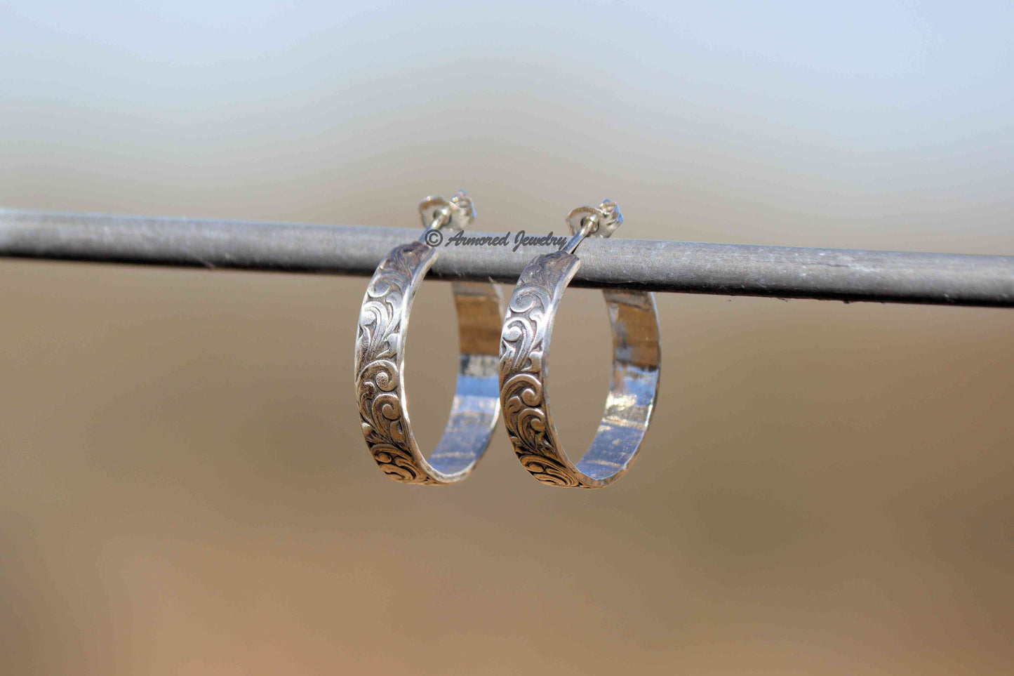 Sterling Silver Engraved Hoop Earrings
