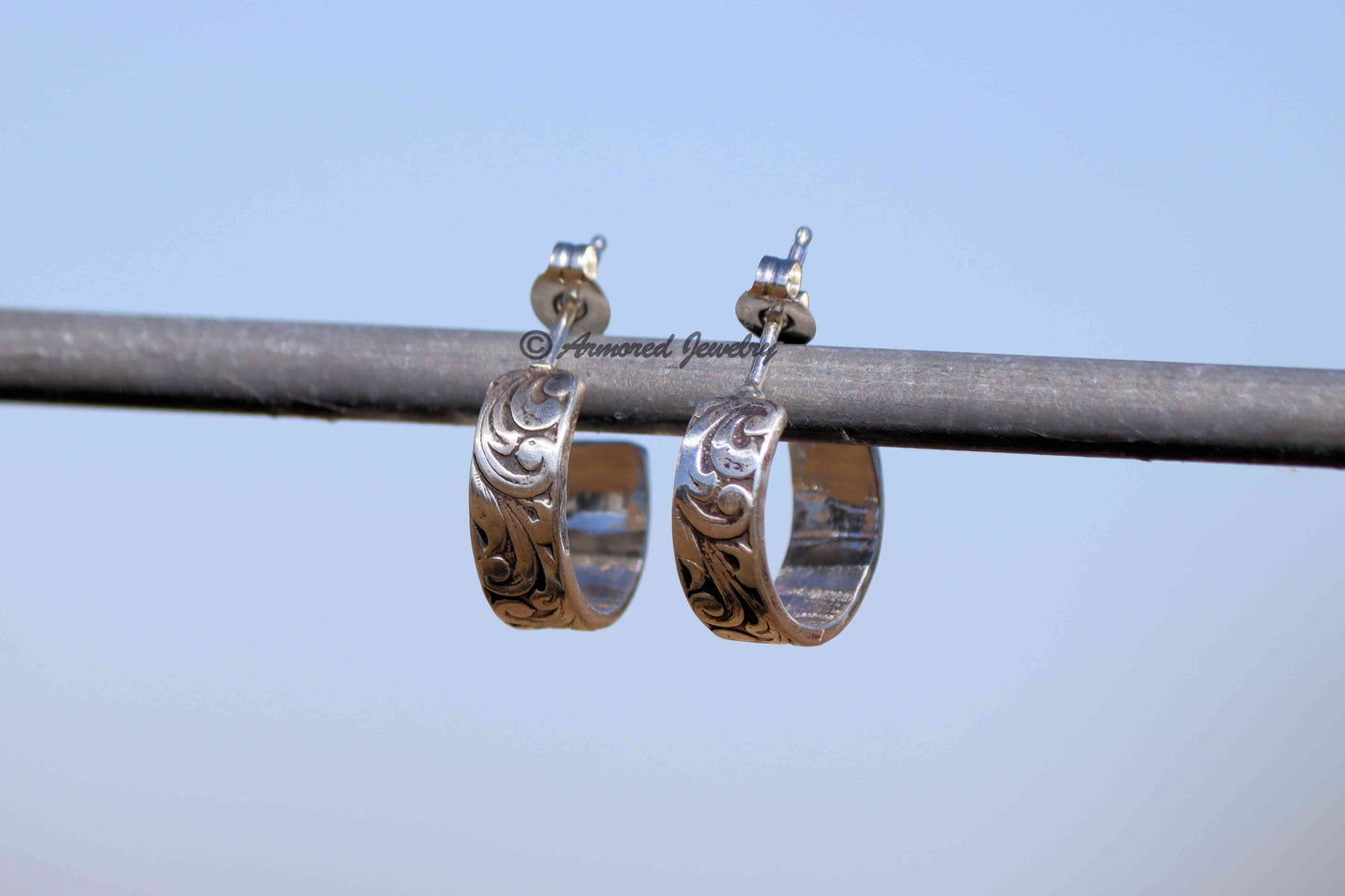 Sterling Silver MINI Engraved Hoop Earrings