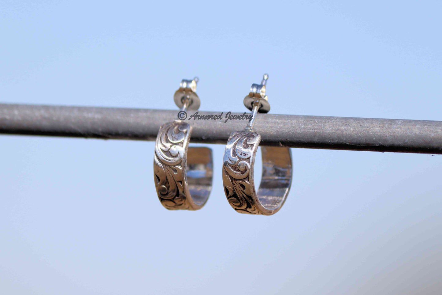 Sterling Silver MINI Engraved Hoop Earrings