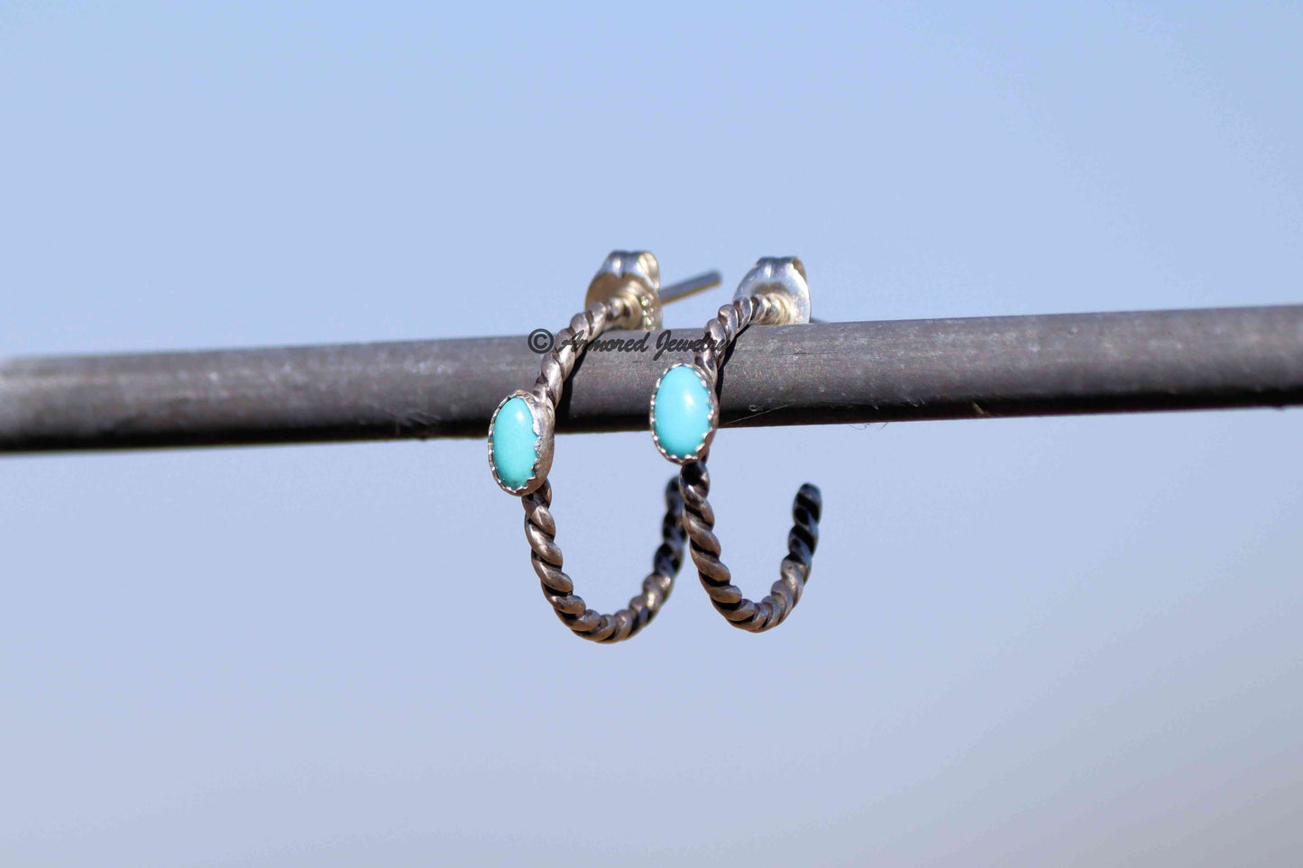 Sterling Silver MINI Rope & Turquoise Hoop Earrings