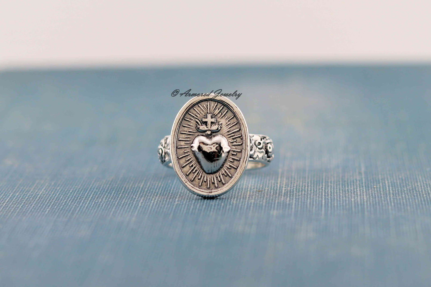 Sterling Silver Sacred Heart Rose Ring