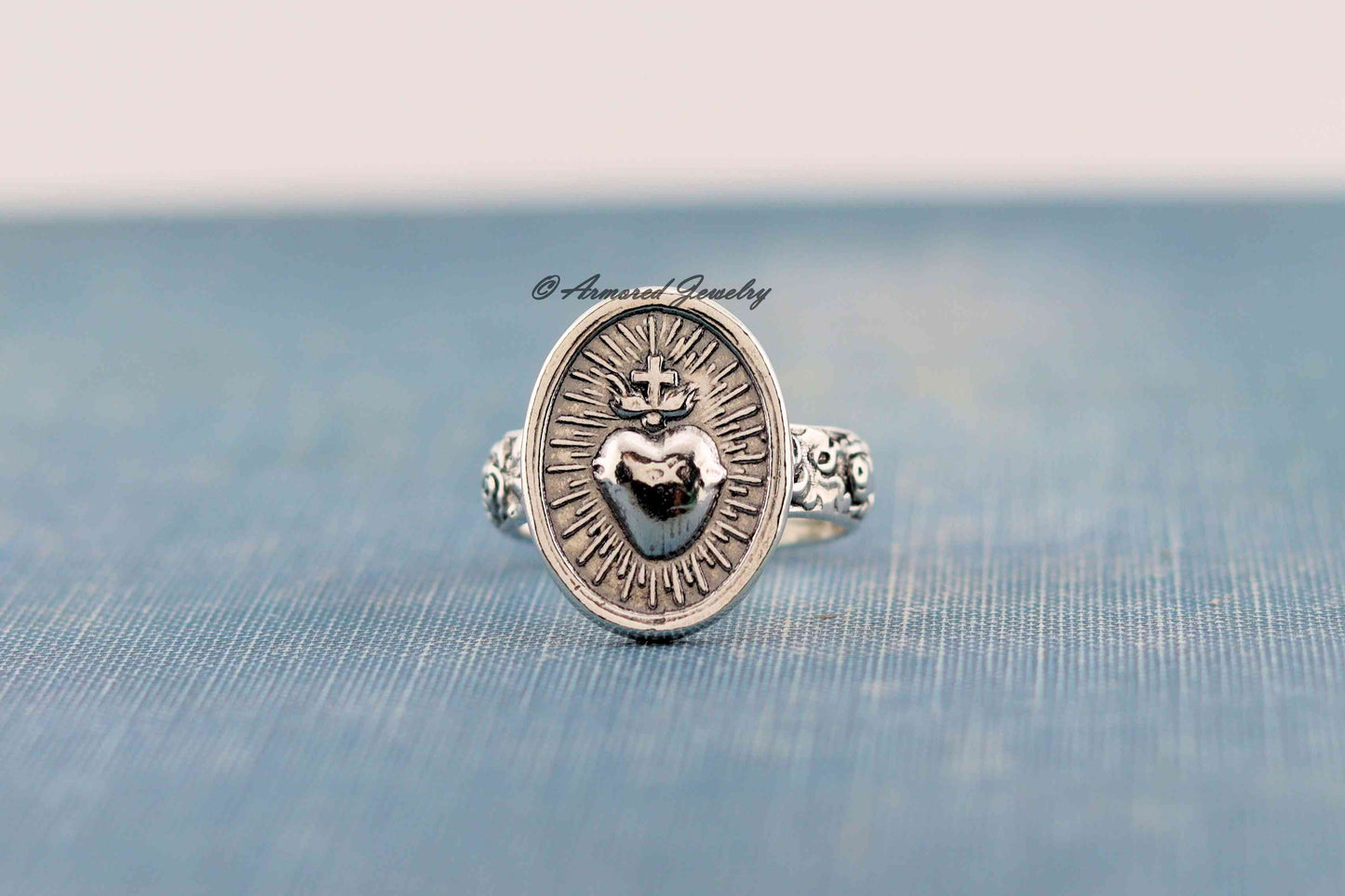 Sterling Silver Sacred Heart Rose Ring
