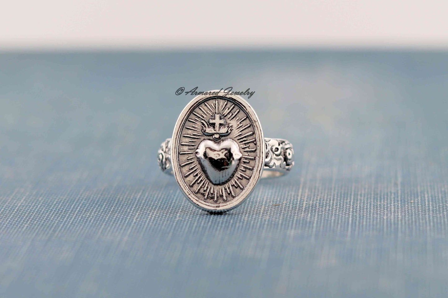 Sterling Silver Sacred Heart Rose Ring