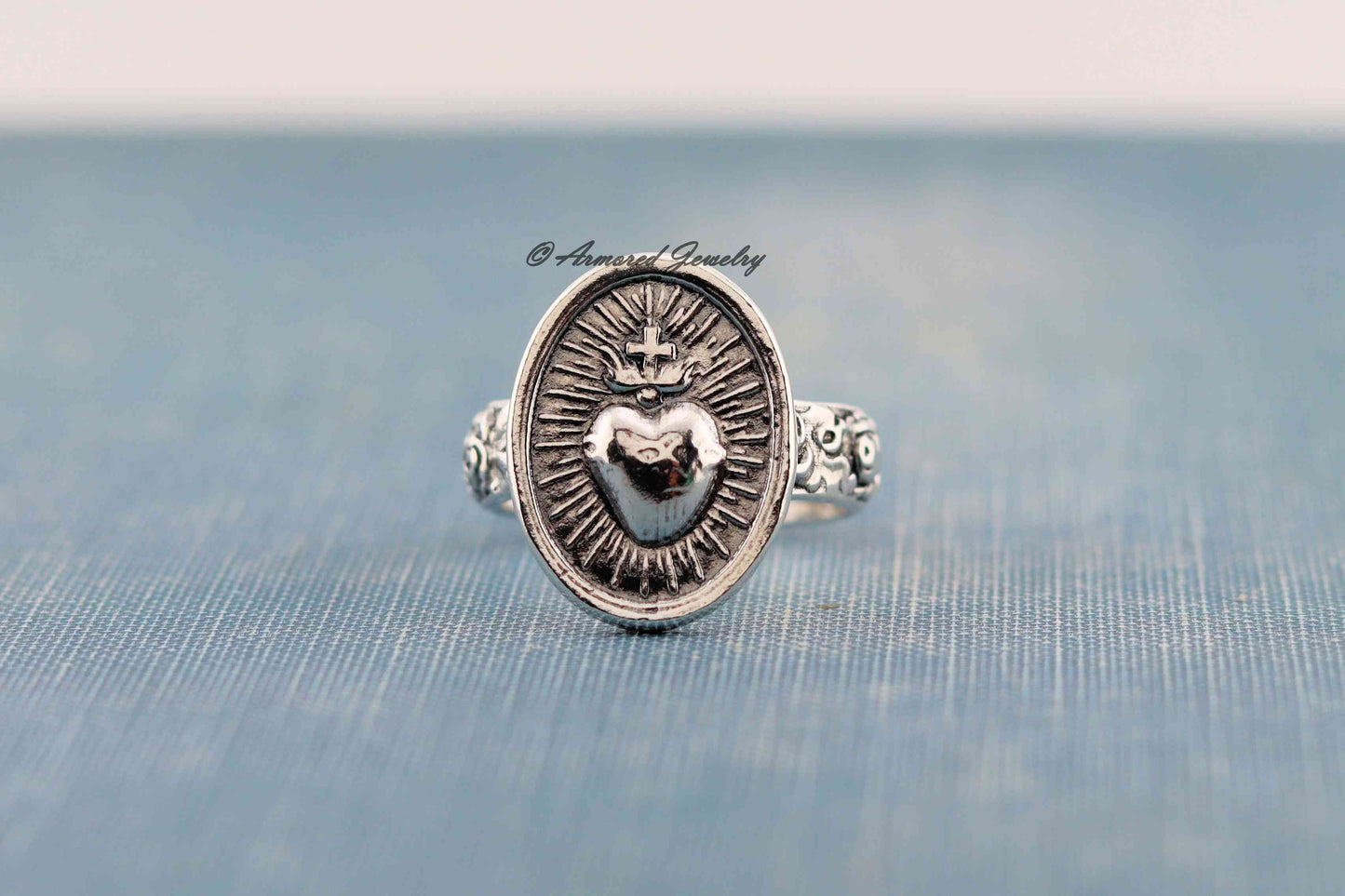 Sterling Silver Sacred Heart Rose Ring