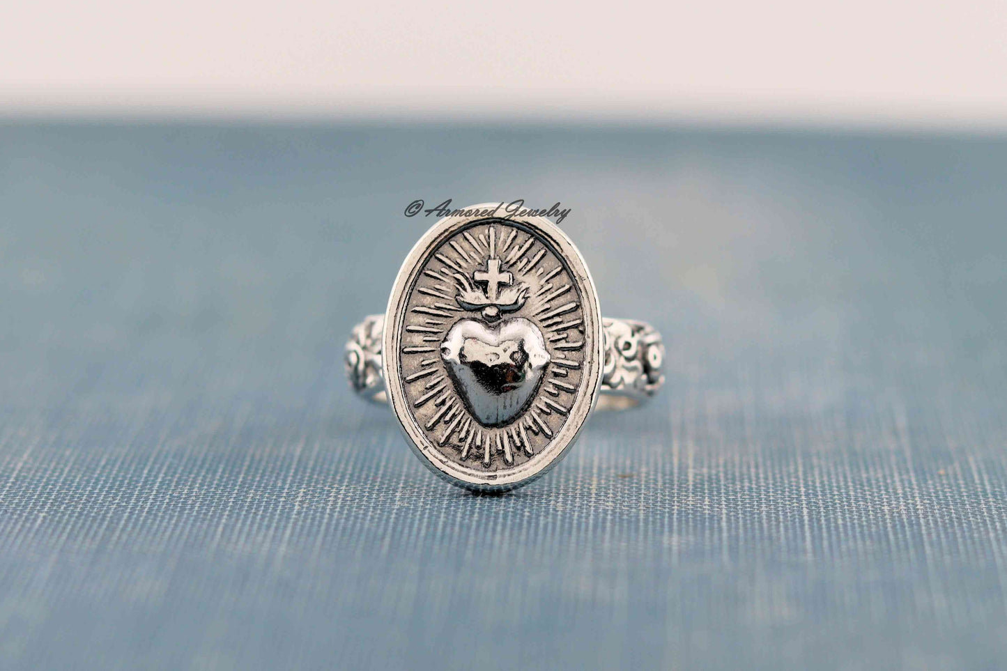 Sterling Silver Sacred Heart Rose Ring