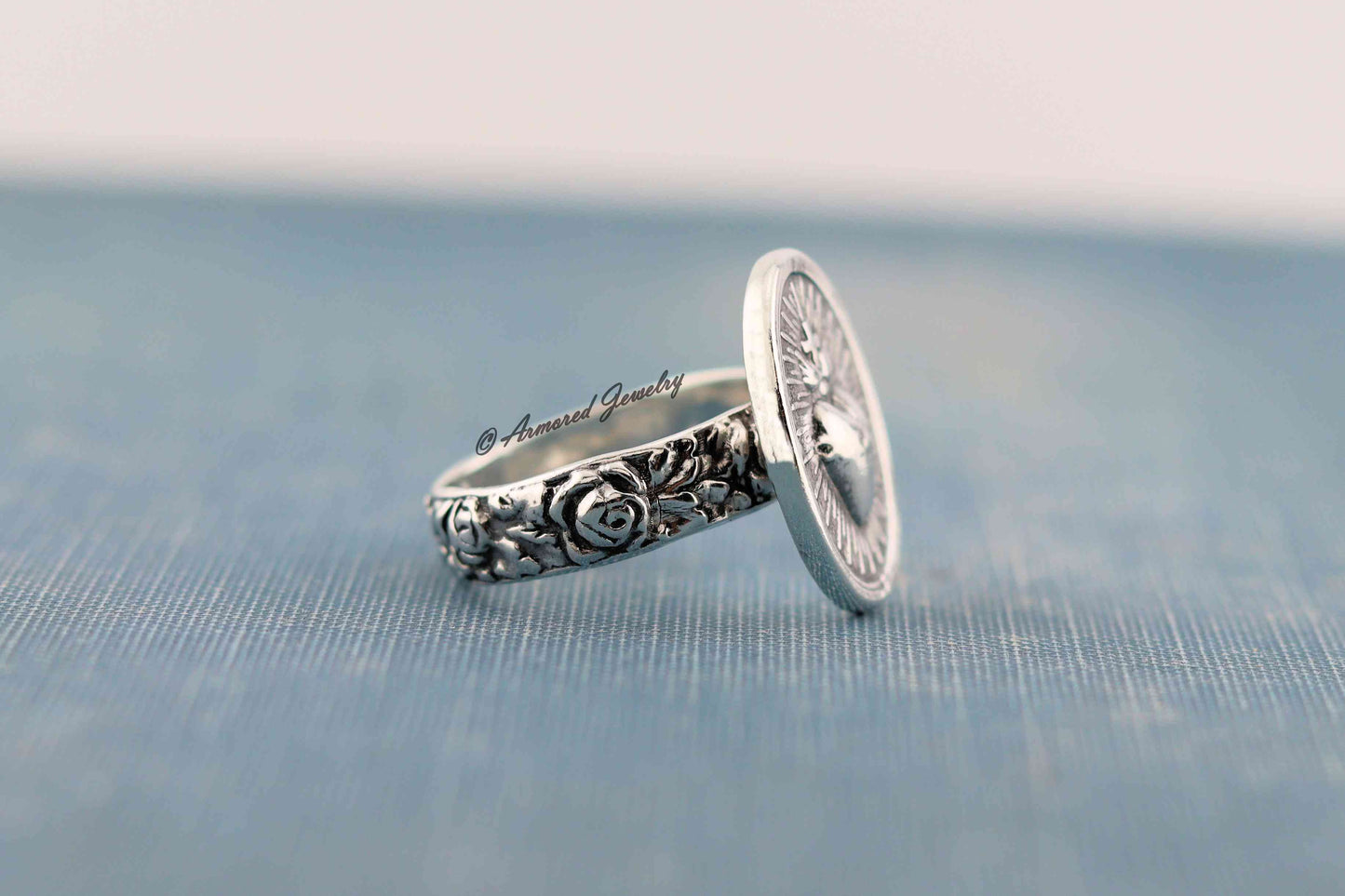 Sterling Silver Sacred Heart Rose Ring