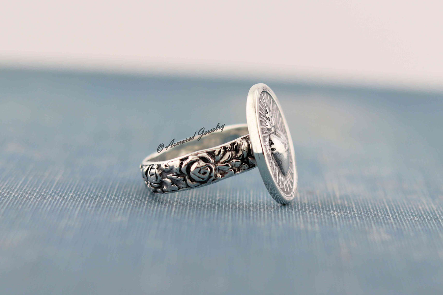 Sterling Silver Sacred Heart Rose Ring