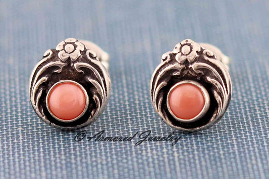 Sterling Silver Pink Conch Flower Bud Stud Earrings