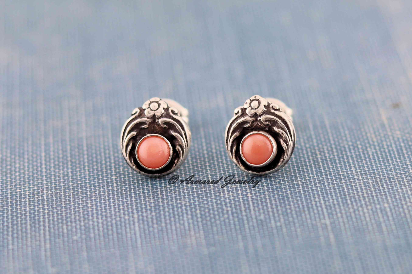 Sterling Silver Pink Conch Flower Bud Stud Earrings