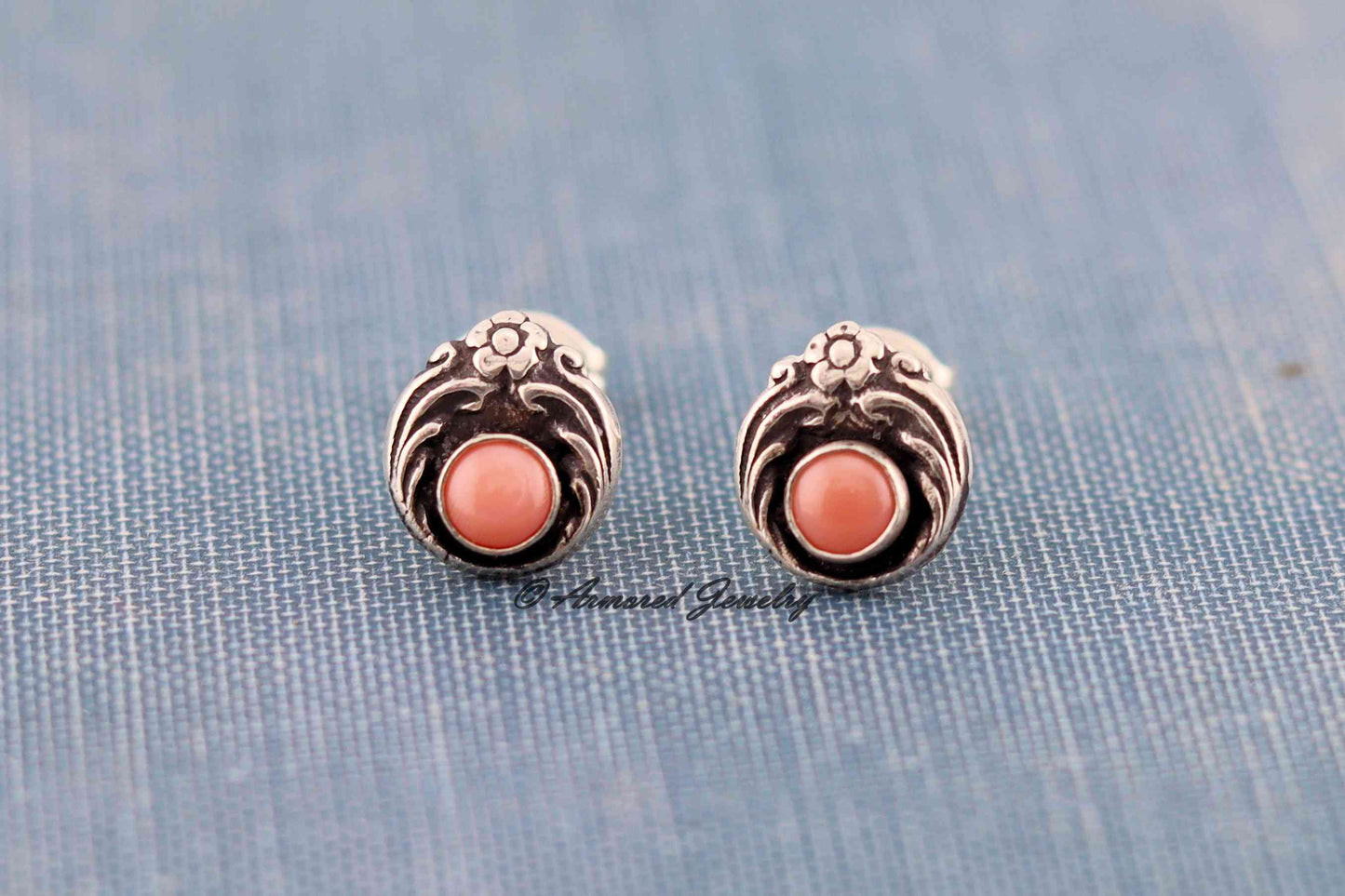 Sterling Silver Pink Conch Flower Bud Stud Earrings