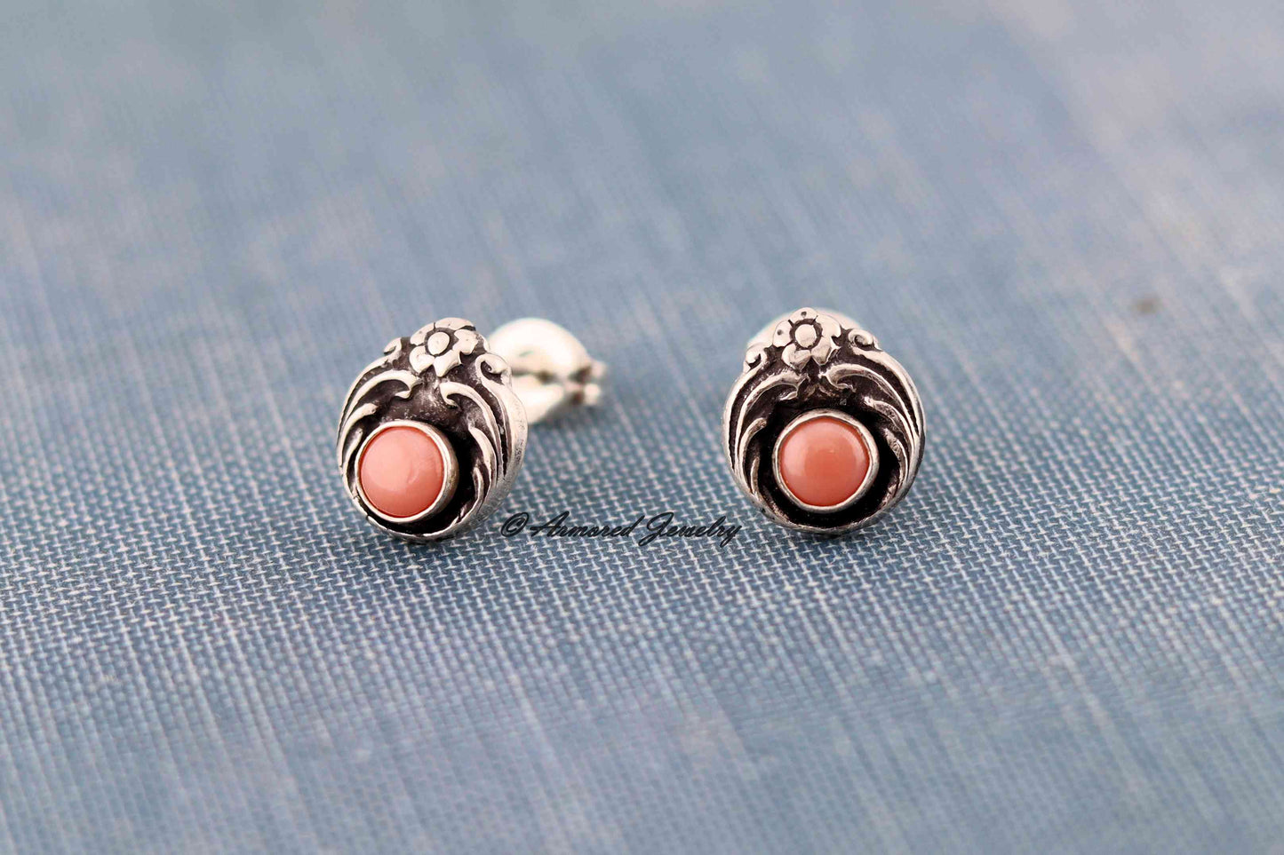 Sterling Silver Pink Conch Flower Bud Stud Earrings