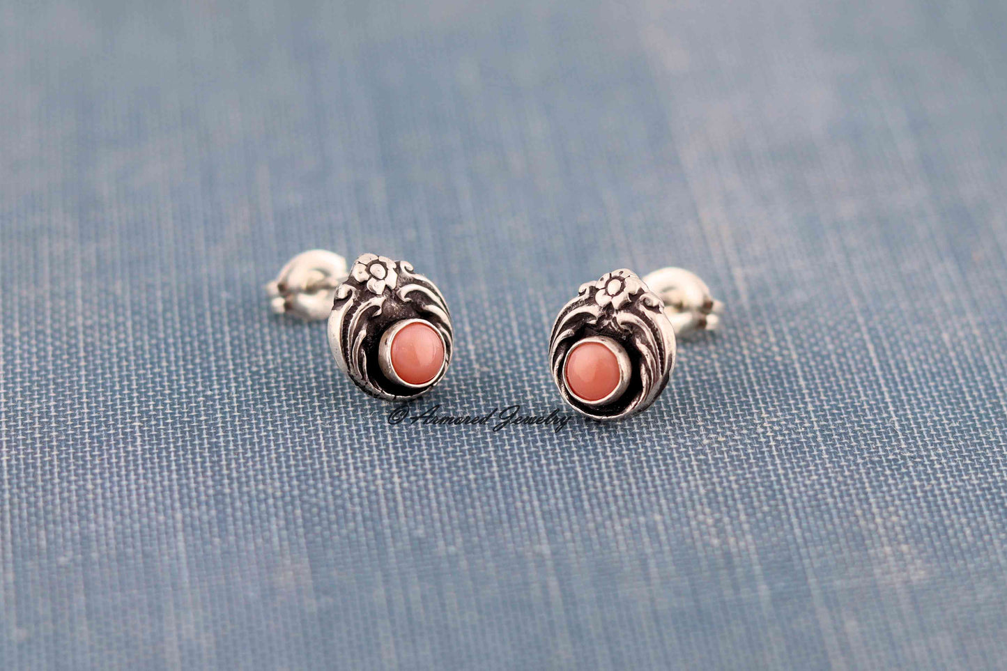 Sterling Silver Pink Conch Flower Bud Stud Earrings
