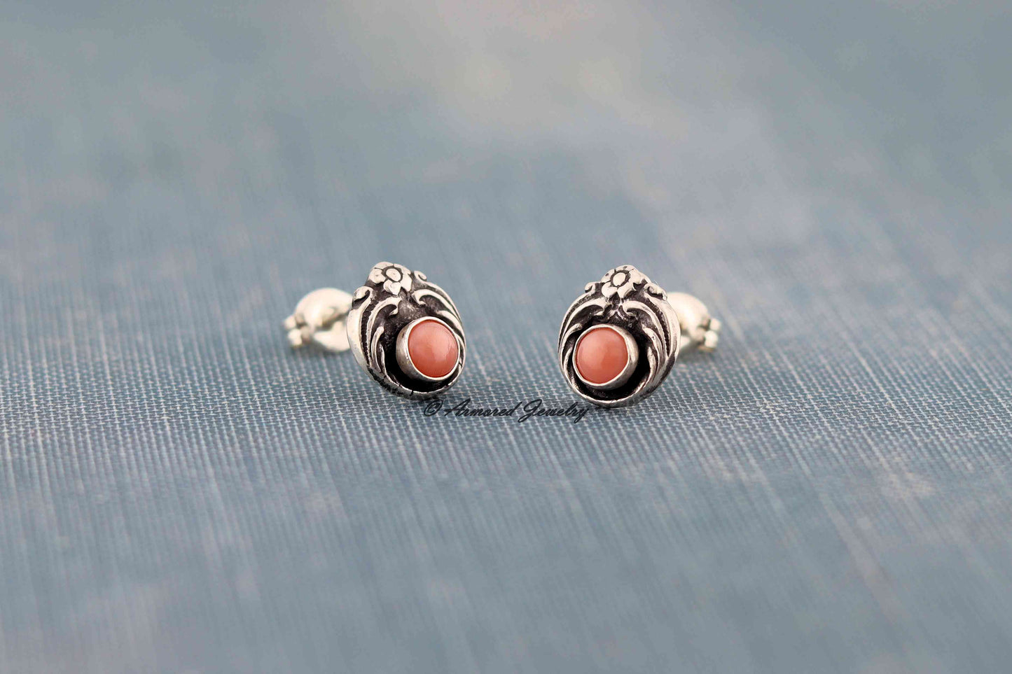 Sterling Silver Pink Conch Flower Bud Stud Earrings