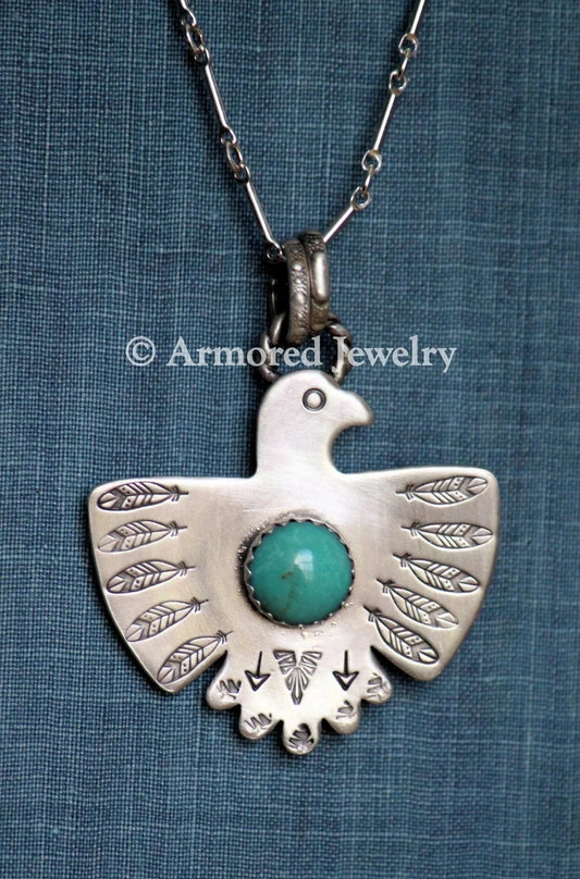 Sterling Silver Thunderbird Turquoise Necklace