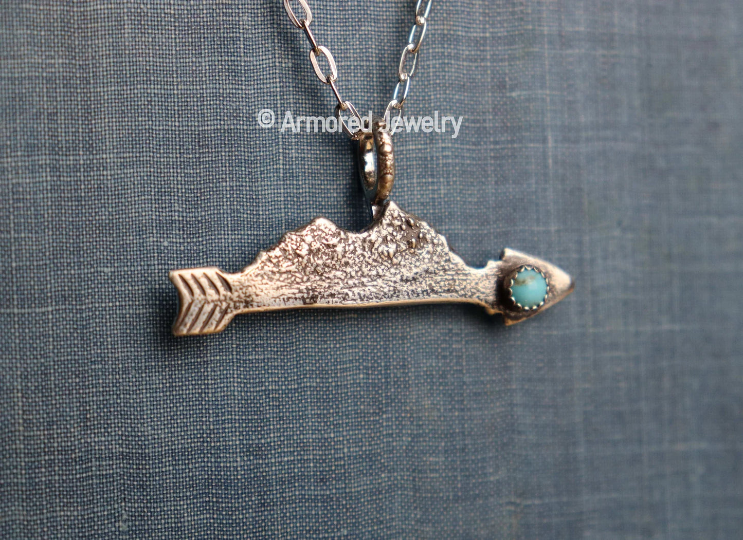Sterling Silver Arrow Mountain Turquoise Landscape Pendant