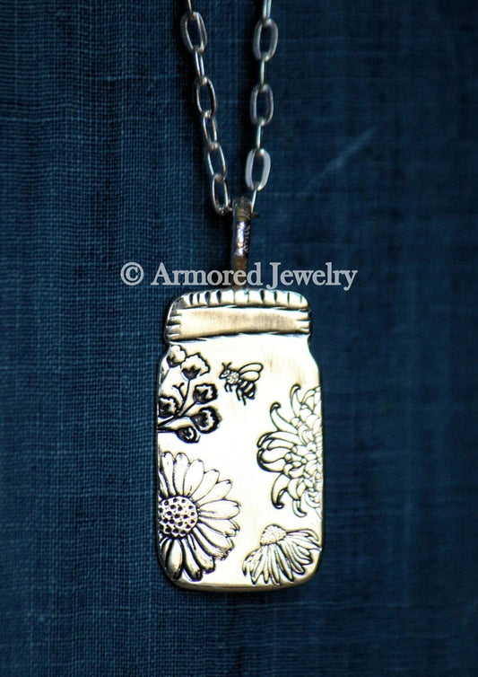 Sterling silver mason jar pendant necklace
