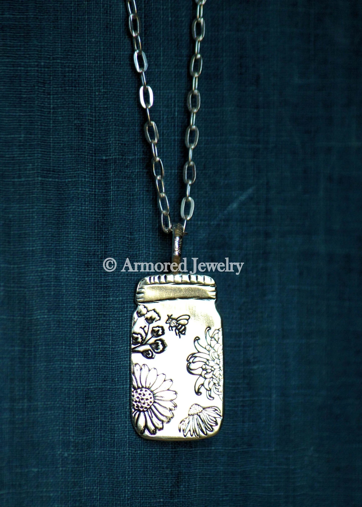 Sterling silver mason jar pendant necklace