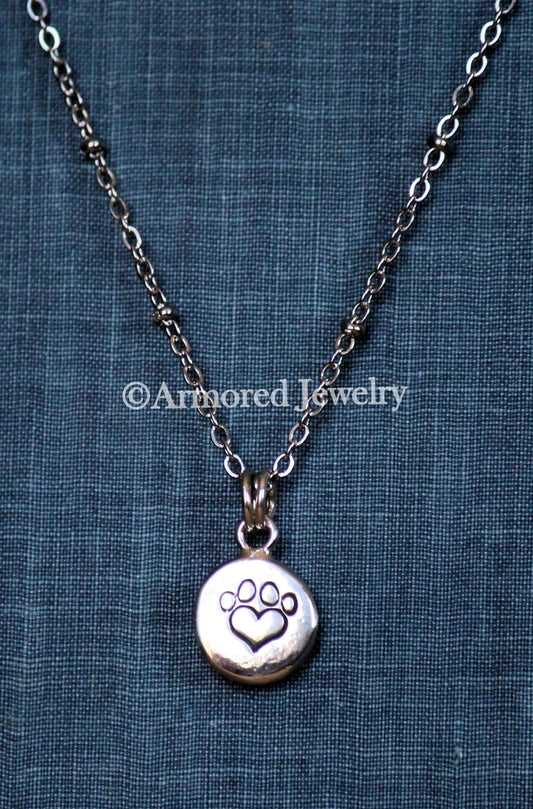 Sterling Silver Pet Paw Stamped Pebble pendant necklace