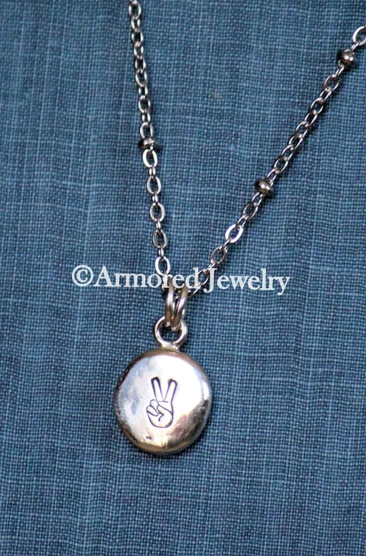 Sterling Silver Peace Stamped Pebble pendant necklace