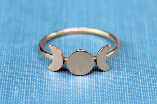 Yellow Gold Filled Triple Goddess Crescent Moon Ring