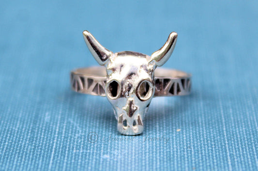 Sterling Silver Steer Head Skull Longhorn Ring