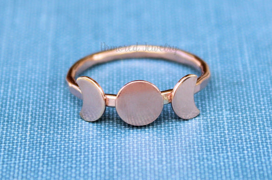 Rose Gold Filled Triple Goddess Crescent Moon Ring