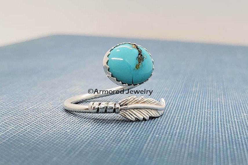 Turquoise & Sterling Silver Feather Wrap Ring