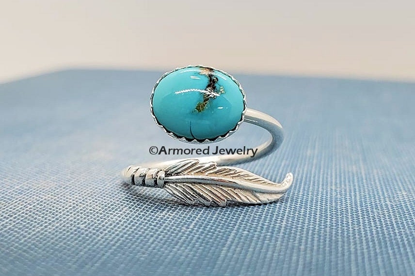 Turquoise & Sterling Silver Feather Wrap Ring