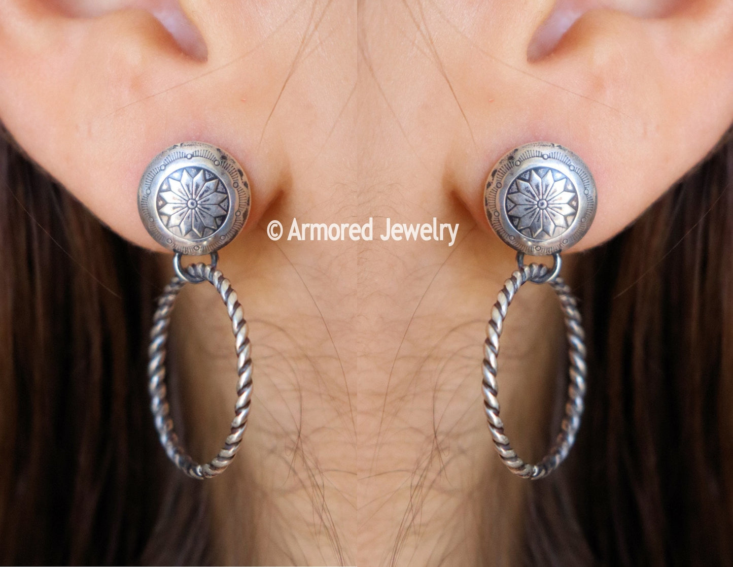 Sterling Silver Concho Rope Hoop Earrings