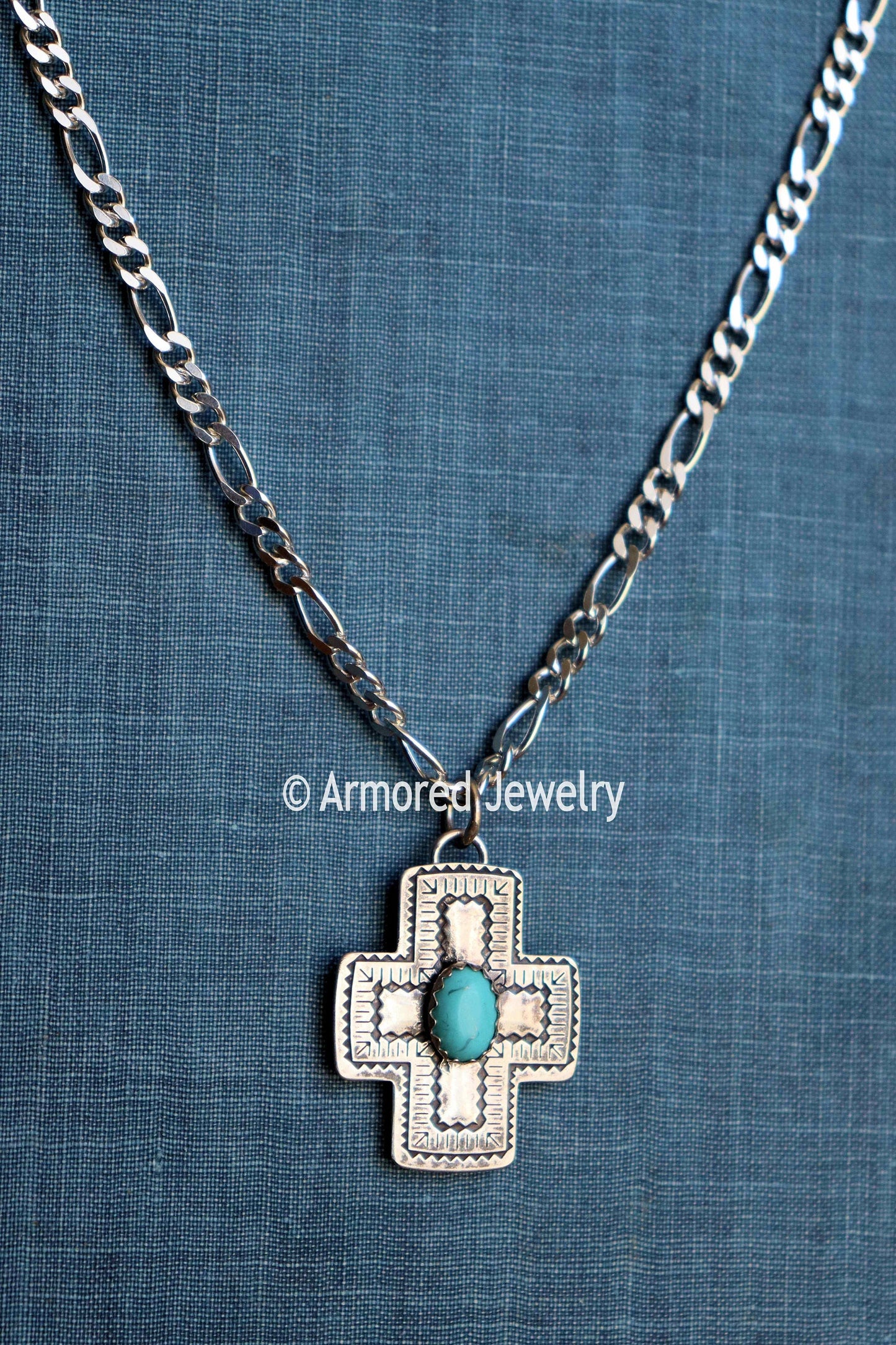 Sterling Silver Cross Turquoise Necklace