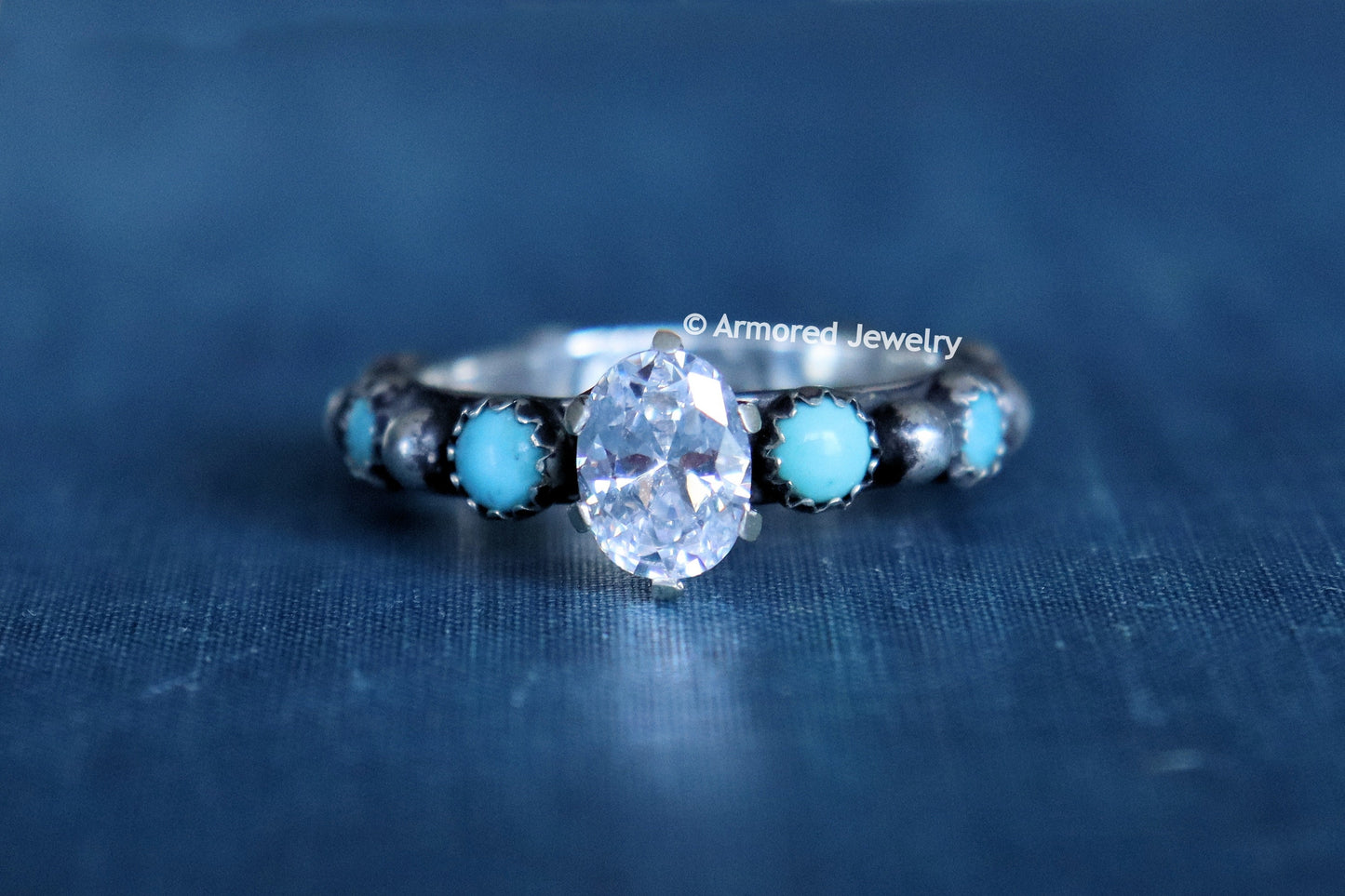 Turquoise & Sterling Silver Eternity Wedding Ring Band Set