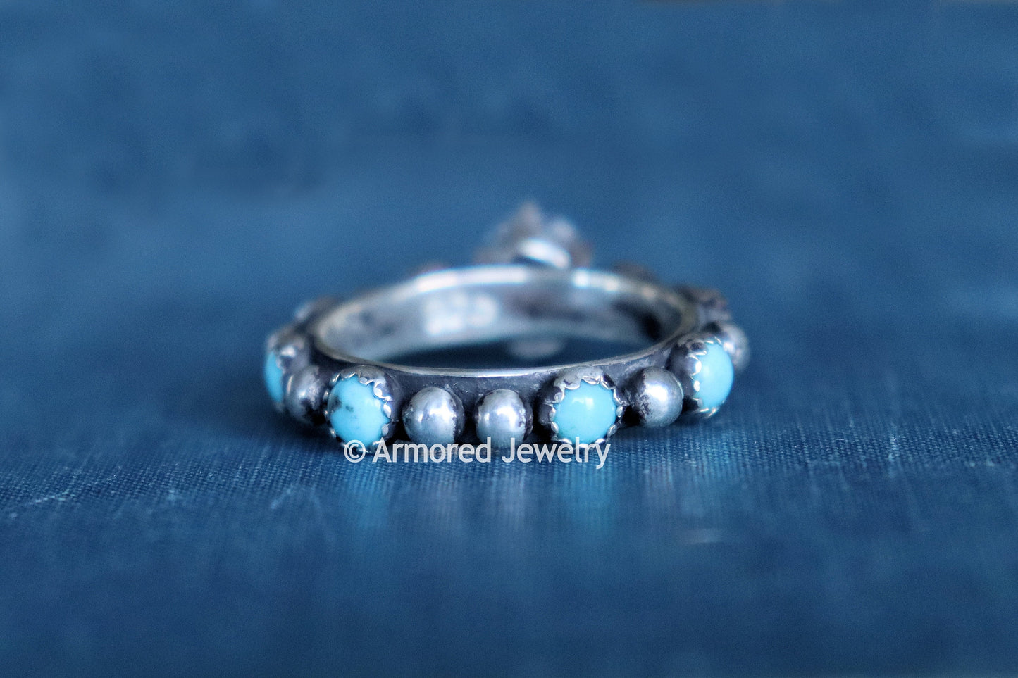 Turquoise & Sterling Silver Eternity Wedding Ring Band Set